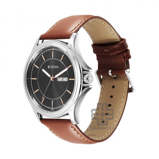 Titan Trendsetters 1870SL05 Black Dial Leather Strap Quartz Men's Watch