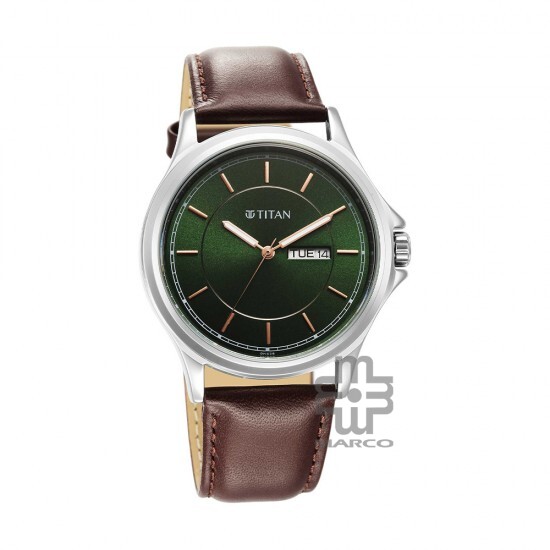 Titan Quartz 1870SL06 Green Dial Leather Strap Quartz Men's Watch
