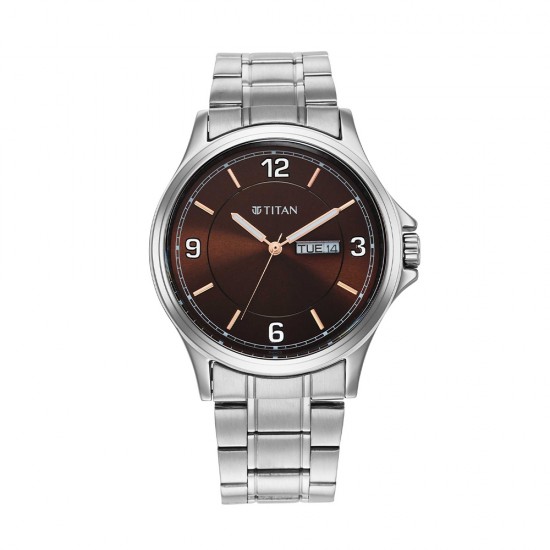 Titan Trendsetters 1870SM02 Brown Dial Stainless Steel Strap Quartz Men's Watch