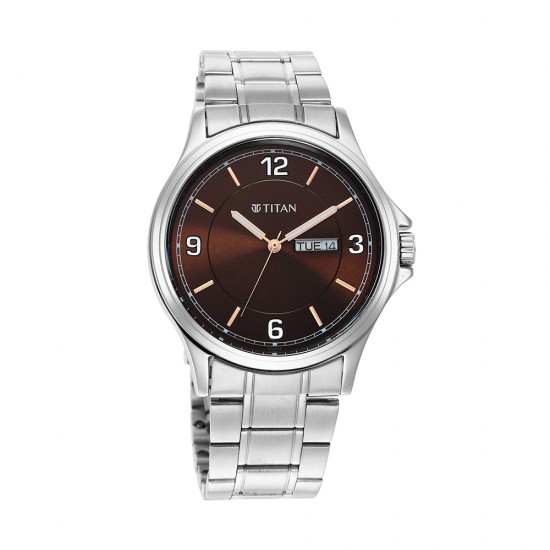 Titan Trendsetters 1870SM02 Brown Dial Stainless Steel Strap Quartz Men's Watch