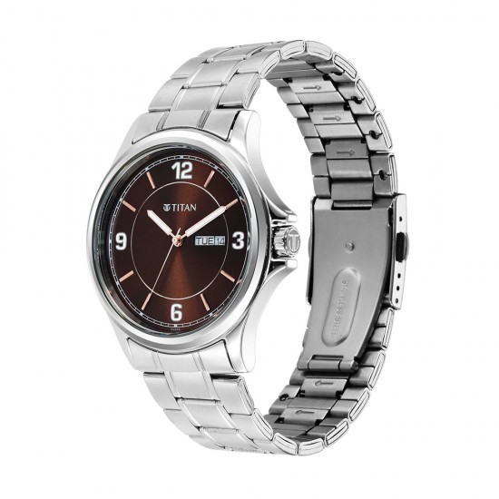 Titan Trendsetters 1870SM02 Brown Dial Stainless Steel Strap Quartz Men's Watch