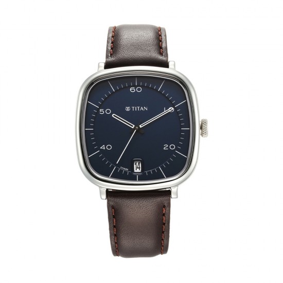 Titan Neo Curve 1885SL03 Blue Dial Leather Strap Quartz Men's Watch