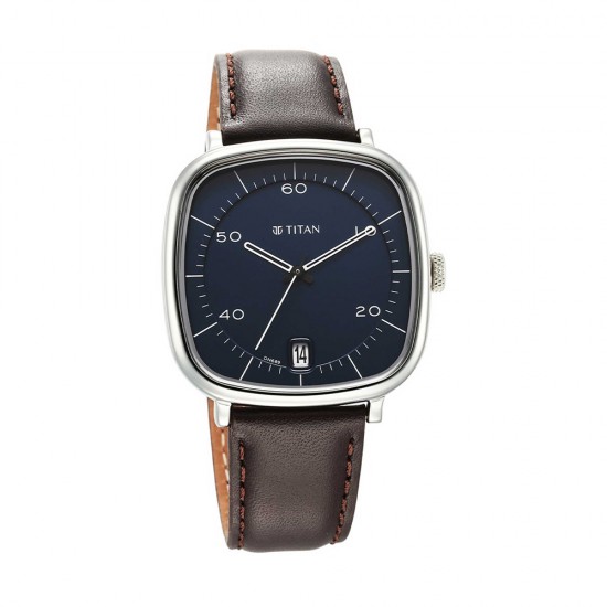 Titan Neo Curve 1885SL03 Blue Dial Leather Strap Quartz Men's Watch
