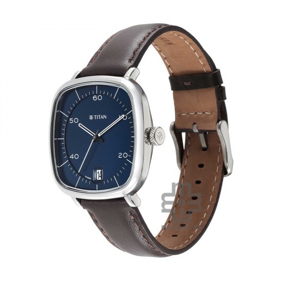 Titan Neo Curve 1885SL03 Blue Dial Leather Strap Quartz Men's Watch