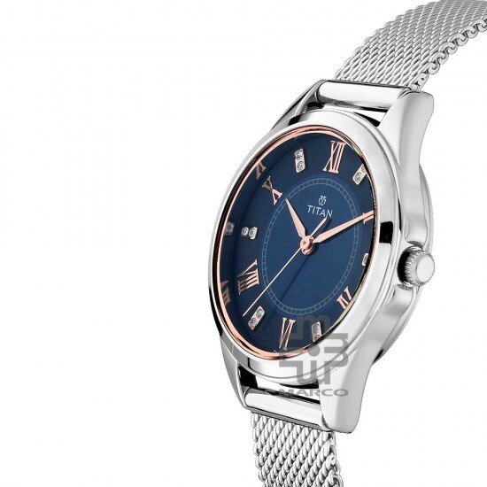 Titan Sparkle 2565SM02 Blue Dial Stainless Steel Mesh Strap Quartz Women's Watch