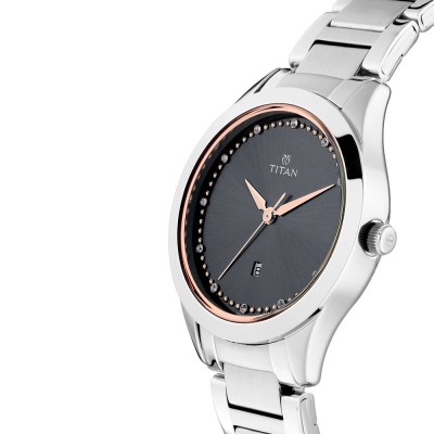Titan Sparkle 2570SM07 Anthracite Dial Stainless Steel Strap Women Watch