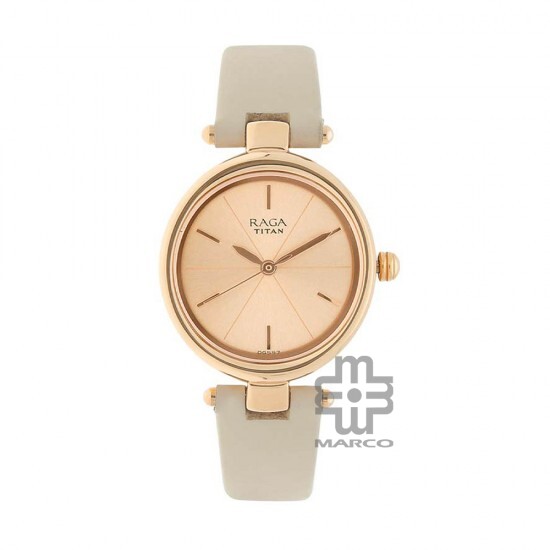 Titan Raga Viva 2579WL01 Rose Gold Dial Leather Strap Quartz Women's Watch