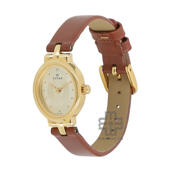 Titan Karishma 2594YL01 Champagne Dial Leather Strap Quartz Women's Watch