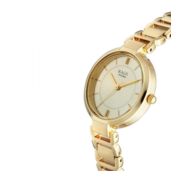 Titan Raga 2608YM01 Viva Champagne Dial Metal Strap Quartz Women's Watch Titan Raga 2608YM01 Viva Champagne Dial Metal Strap Quartz Women's Watch
