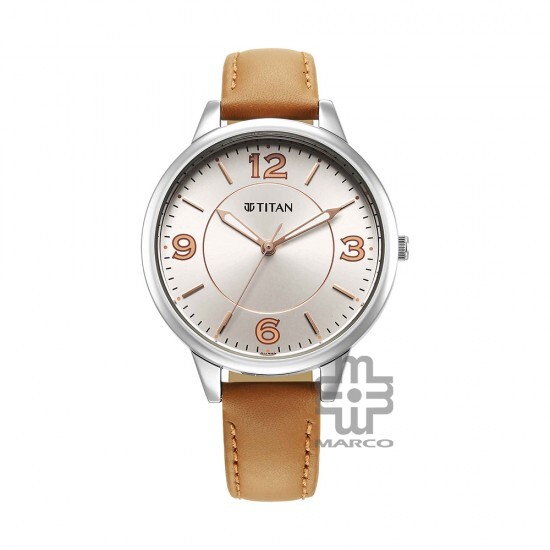Titan Urban 2617SL07 Silver White Dial Leather Strap Quartz Women's Watch
