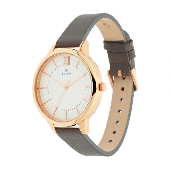 Titan Workwear 2617WL01 White Dial Leather Strap Quartz Women's Watch