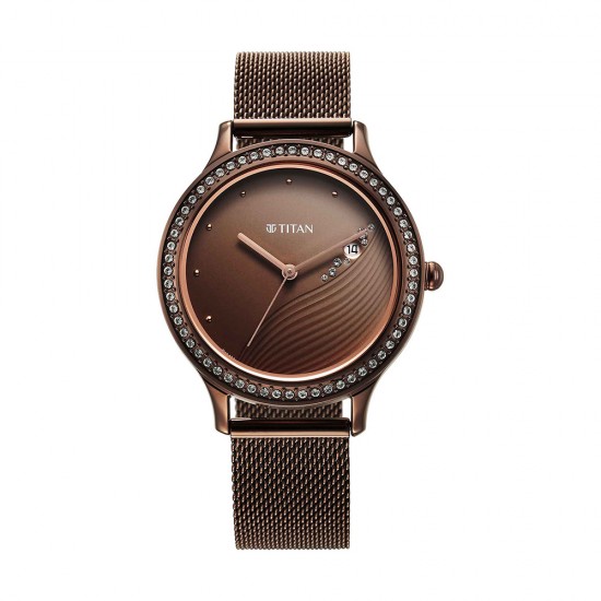 Titan Purple 2634QM01 Brown Dial Analog with Date Metal Strap Quartz Women's Watch Titan Purple 2634QM01 Brown Dial Analog with Date Metal Strap Quartz Women's Watch
