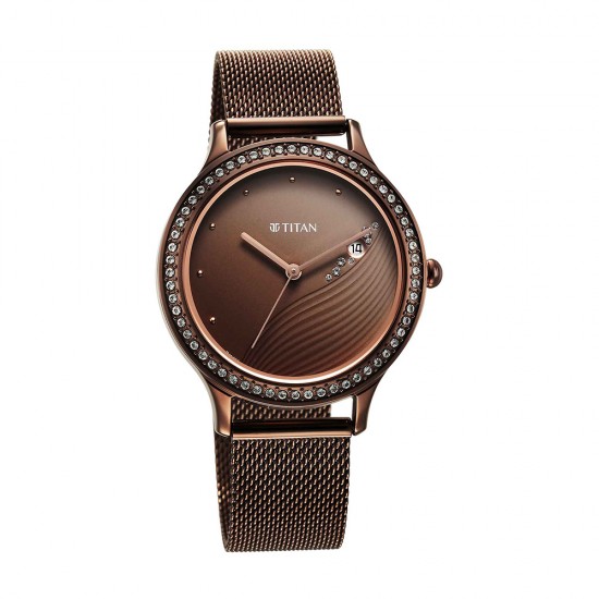 Titan Purple 2634QM01 Brown Dial Analog with Date Metal Strap Quartz Women's Watch Titan Purple 2634QM01 Brown Dial Analog with Date Metal Strap Quartz Women's Watch