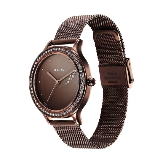Titan Purple 2634QM01 Brown Dial Analog with Date Metal Strap Quartz Women's Watch Titan Purple 2634QM01 Brown Dial Analog with Date Metal Strap Quartz Women's Watch