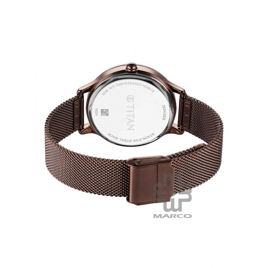 Titan Purple 2634QM01 Brown Dial Analog with Date Metal Strap Quartz Women's Watch
