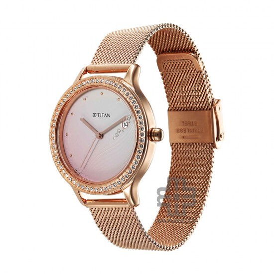 Titan Purple 2634WM05 Pink Dial Analog with Date Metal Strap Quartz Women's Watch