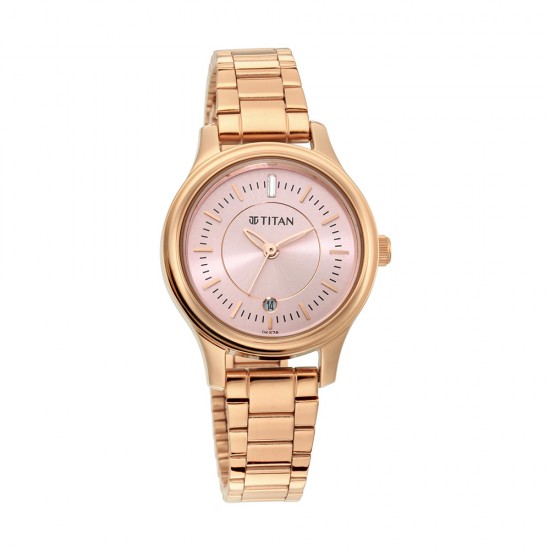 Titan Quartz 2638WM01 Rose Gold Dial Stainless Steel Strap Women's Watch