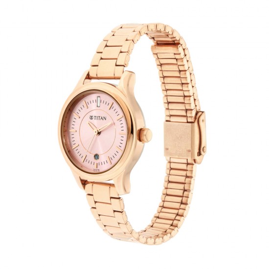 Titan Quartz 2638WM01 Rose Gold Dial Stainless Steel Strap Women's Watch