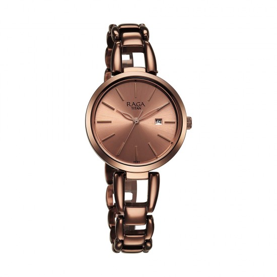 Titan Raga Viva 2642QM01 Rose Gold Dial Brown Metal Strap Quartz Women's Watch Titan Raga Viva 2642QM01 Rose Gold Dial Brown Metal Strap Quartz Women's Watch