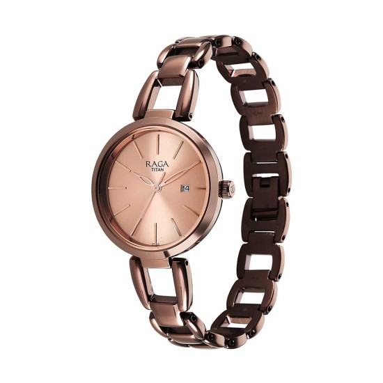 Titan Raga Viva 2642QM01 Rose Gold Dial Brown Metal Strap Quartz Women's Watch Titan Raga Viva 2642QM01 Rose Gold Dial Brown Metal Strap Quartz Women's Watch