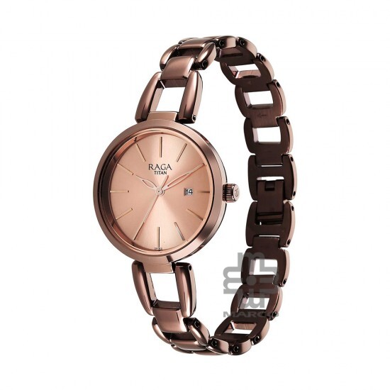 Titan Raga Viva 2642QM01 Rose Gold Dial Brown Metal Strap Quartz Women's Watch