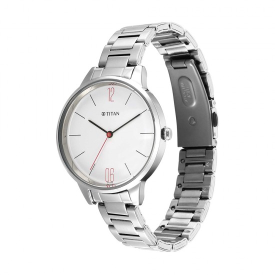 Titan Workwear 2648SM09 White Dial Stainless Steel Strap Quartz Women's Watch