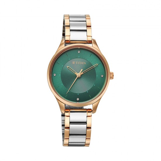 Titan Workwear 2649KM04 Green Dial Stainless Steel Strap Quartz Women's Watch