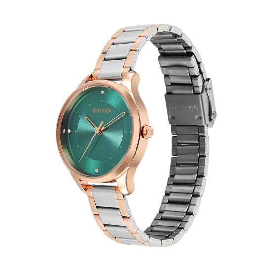 Titan Workwear 2649KM04 Green Dial Stainless Steel Strap Quartz Women's Watch