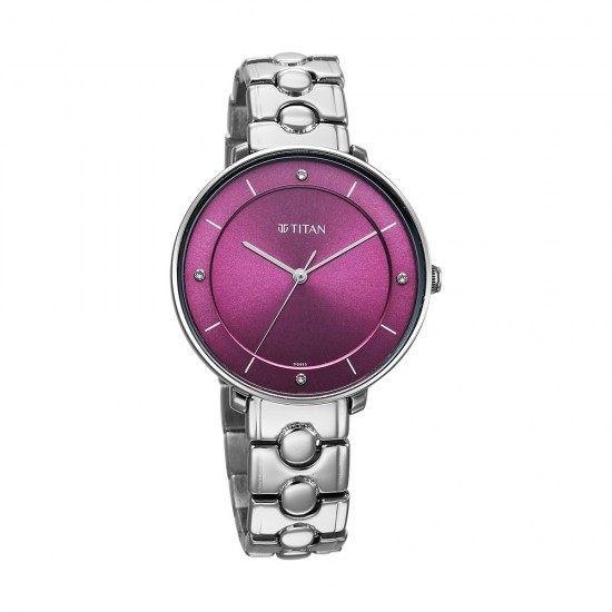 Titan Workwear 2651SM09 Maroon Dial Stainless Steel Strap Quartz Women's Watch