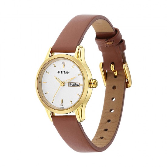 Titan Lagan 2656YL01 White Dial Leather Strap Quartz Women's Watch