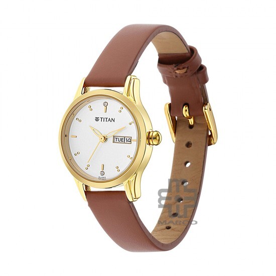 Titan Lagan 2656YL01 White Dial Leather Strap Quartz Women's Watch