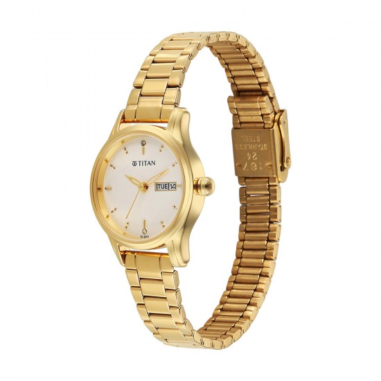 Titan Lagan 2656YM02 Gold Dial Stainless Steel Strap Quartz Women's Watch