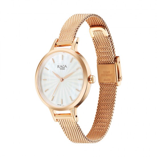 Titan Raga Power Pearls 2666WM01 Mother of Pearl Dial Metal Strap Quartz Women's Watch