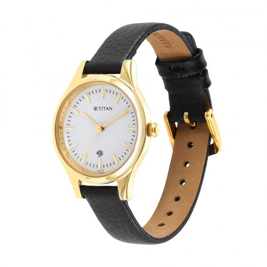 Titan Karishma 2679YL01 White Dial Leather Strap Quartz Women's Watch