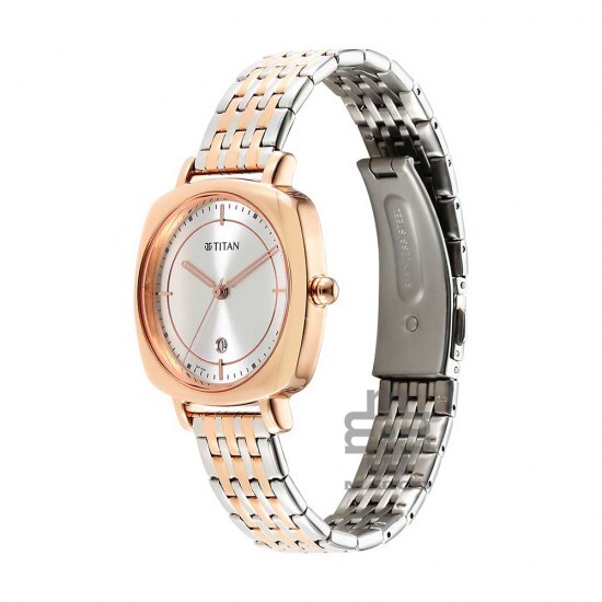 Titan Shaped Case 2730KM01 Silver Dial Metal Strap Quartz Women's Watch