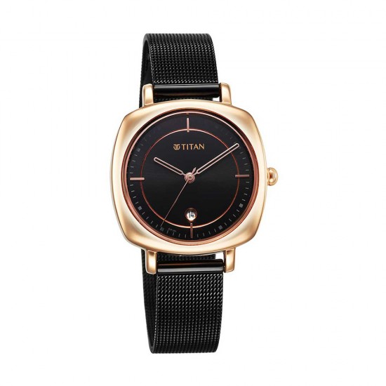 Titan Shaped Case 2730KM02 Black Dial Metal Strap Quartz Women's Watch Titan Shaped Case 2730KM02 Black Dial Metal Strap Quartz Women's Watch