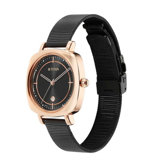 Titan Shaped Case 2730KM02 Black Dial Metal Strap Quartz Women's Watch Titan Shaped Case 2730KM02 Black Dial Metal Strap Quartz Women's Watch