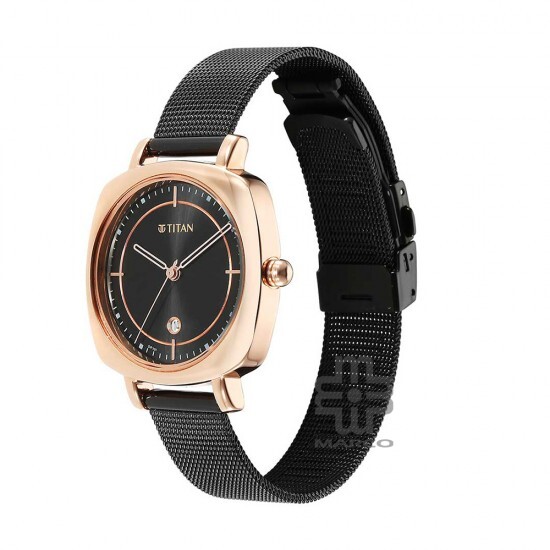 Titan Shaped Case 2730KM02 Black Dial Metal Strap Quartz Women's Watch