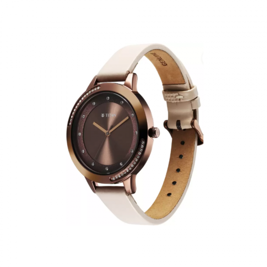 Titan Purple 2764QL01 Brown Dial Analog Leather Strap Quartz Women's Watch