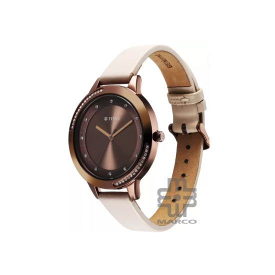 Titan Purple 2764QL01 Brown Dial Analog Leather Strap Quartz Women's Watch