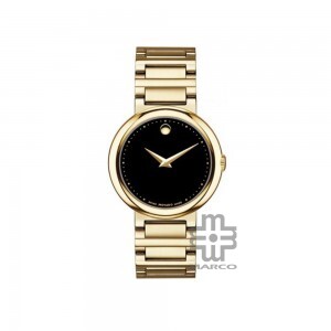 Movado 606420 Concerto Black Dial Yellow Gold Plated Steel Bracelet Women Watch