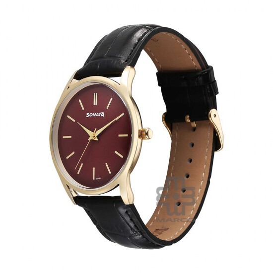 Sonata Eternia 77140YL02 Maroon Dial Leather Strap Men Watch
