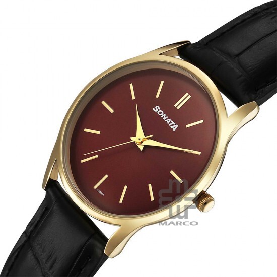 Sonata Eternia 77140YL02 Maroon Dial Leather Strap Men Watch