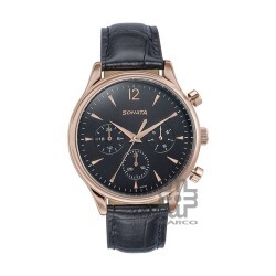 Sonata Wedding Edit 77146WL02 Black Dial Leather Strap Men Watch