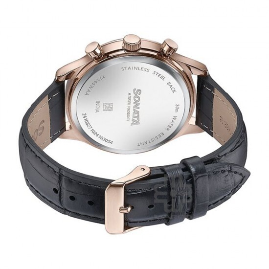 Sonata Wedding Edit 77146WL02 Black Dial Leather Strap Men Watch