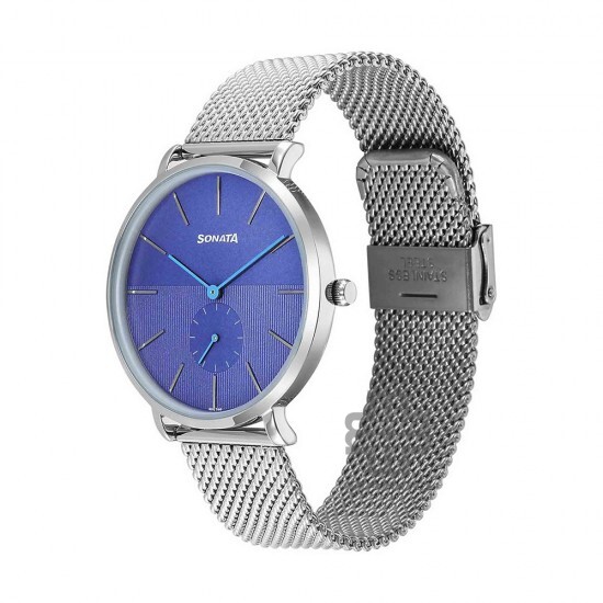 Sonata Ascent 77150SM04 Blue Dial Stainless Steel Strap Men Watch