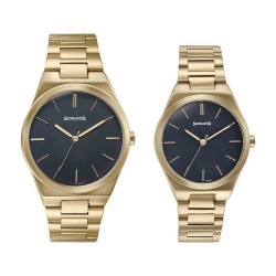 Sonata Wedding Edit 7716987088YM01 Black Dial Stainless Steel Strap for Couple