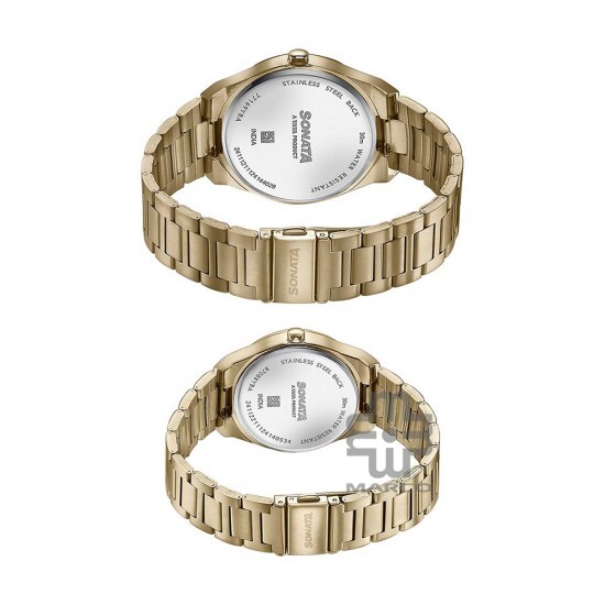 Sonata Wedding Edit 7716987088YM01 Black Dial Stainless Steel Strap for Couple