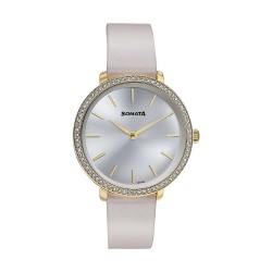 Sonata Wedding Edit 87080YL01 Silver Dial Leather Strap Women Watch