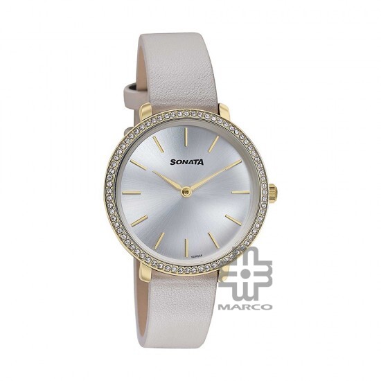 Sonata Wedding Edit 87080YL01 Silver Dial Leather Strap Women Watch